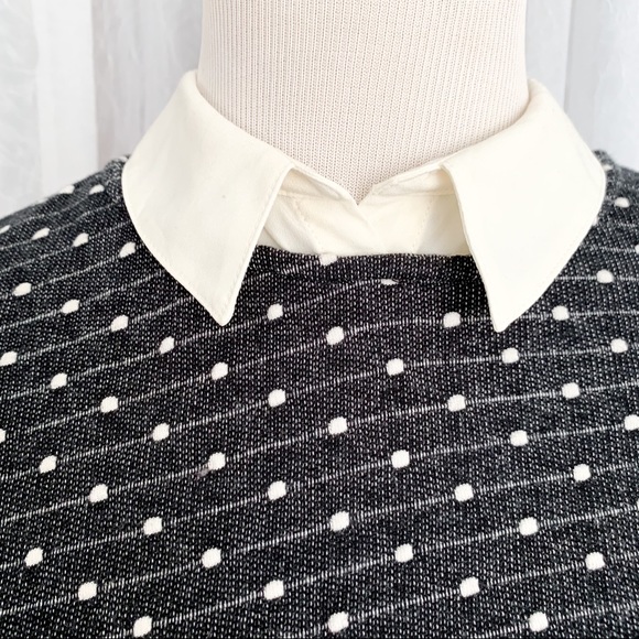Ann Taylor Twofer Collared Petite SZ Small Sweater Black Cream - Picture 3 of 8